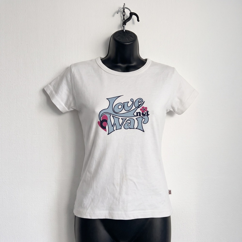 y2k baby T-Shirt Love Not War Graphic Baby Tee Size M White hippy